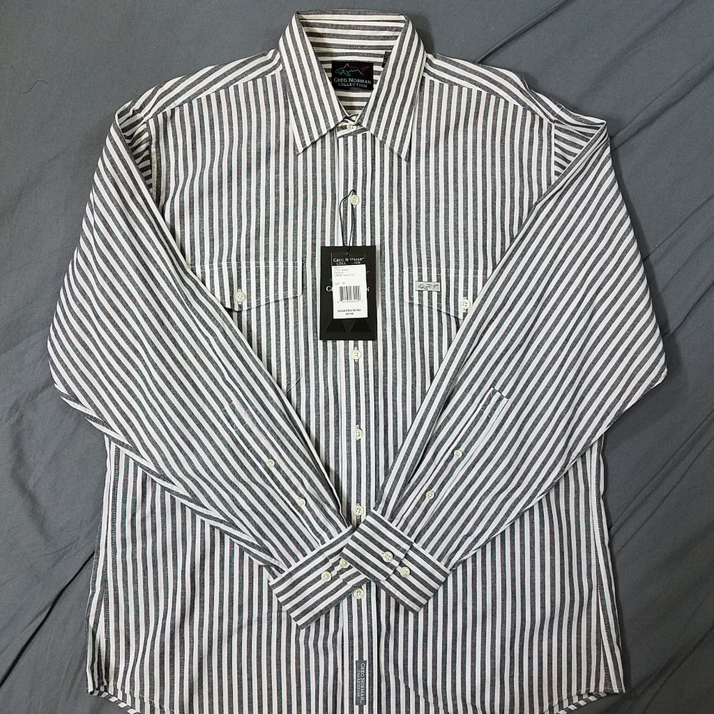 Greg Norman gray button down stripe shirt New with tags mens medium
